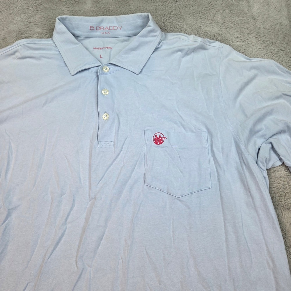 B. Draddy Polo Shirt Mens L Pima Cotton Spandex Pocket Golf Top Light Blue 78ch